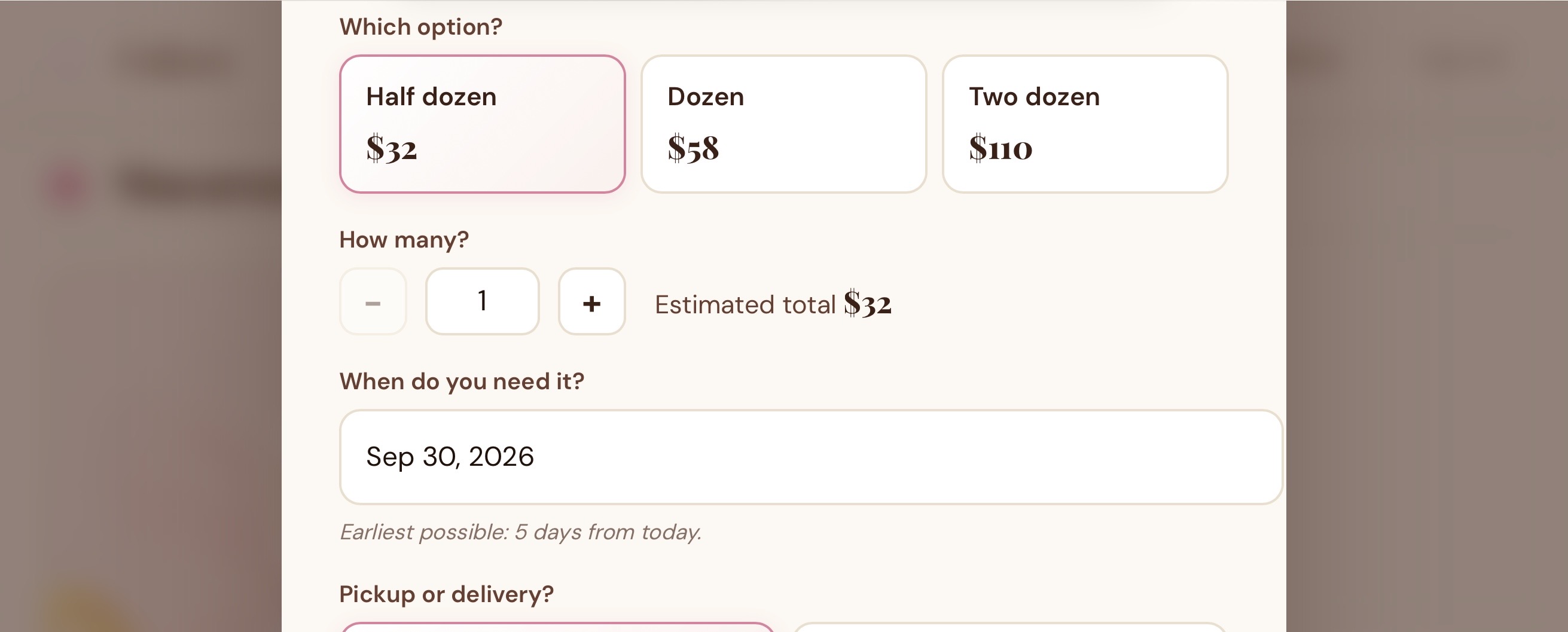 A customer filling out a Cakery order request form